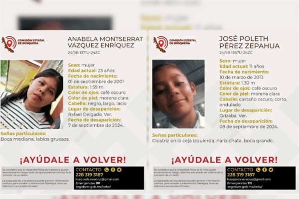 Se busca a José Poleth de 11 años y Anabela Monserrat de 23; están desaparecidas en Orizaba