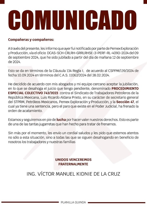 STPRM: Pemex jubila a Víctor Manuel Kidnie; así reaccionó el polémico petrolero