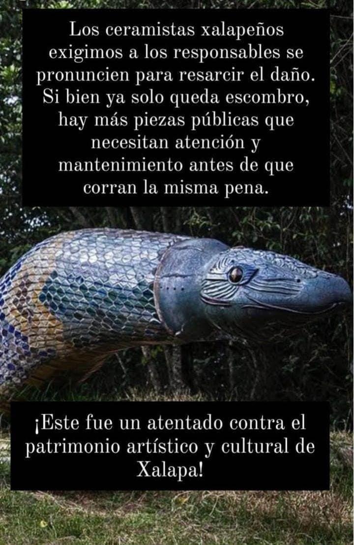 Artistas exigen en Xalapa explicaciones a Sedema por destrucción de serpiente en Natura