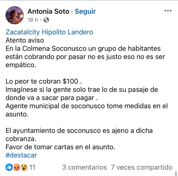 Denuncian a agente municipal de La Colmena por imponer peaje a automovilistas afectados por bloqueo