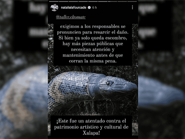 Natalia Lafourcade pide resarcir daño a la escultura de serpiente en el Parque Natura de Xalapa 