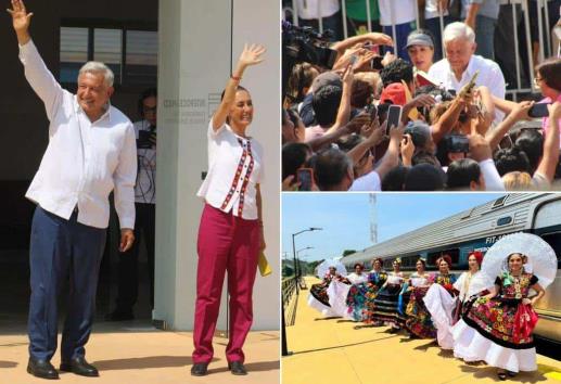 ¡Amoroso recibimiento en Tabasco!; AMLO y Claudia Sheinbaun inauguran Línea FA del Tren Interoceánico | VIDEO

