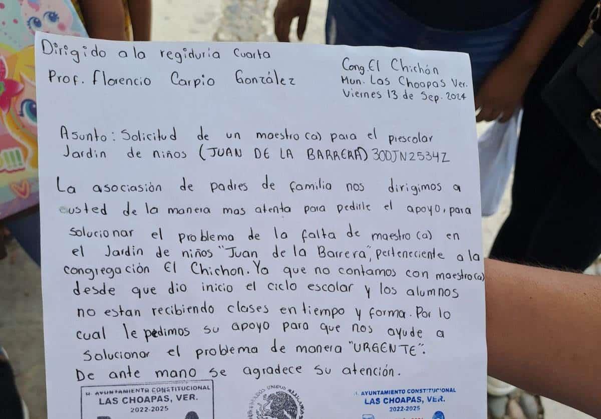 Piden maestra en járdin de niños de comunidad en Las Choapas