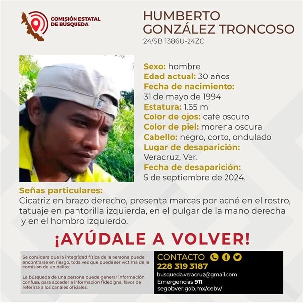 Humberto González salió de su casa en Veracruz; lleva 9 días desaparecido