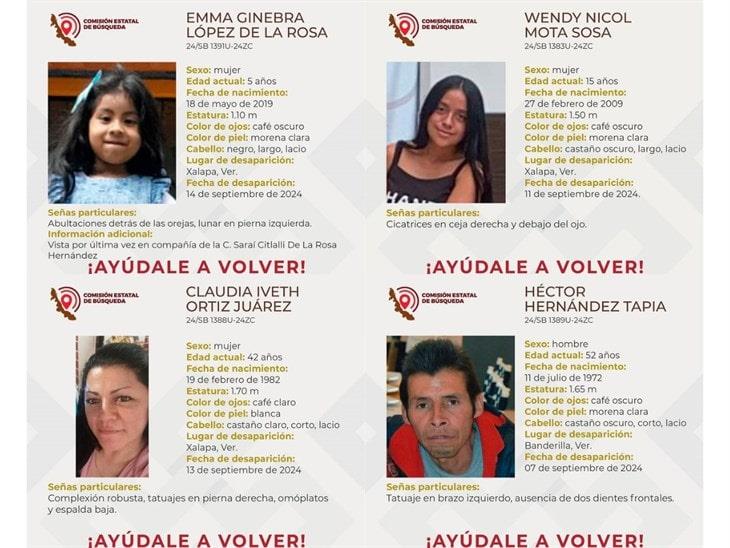 Reportan cuatro desaparecidos en Xalapa y Banderilla, dos menores entre ellos