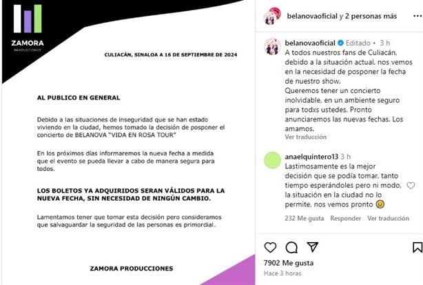 Belanova aplaza show en Culiacán por ola de violencia