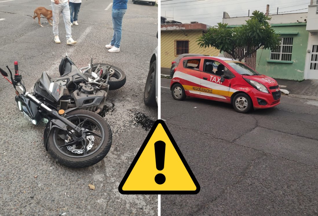 Motociclista en aparente estado de ebriedad colisiona con taxi en Veracruz