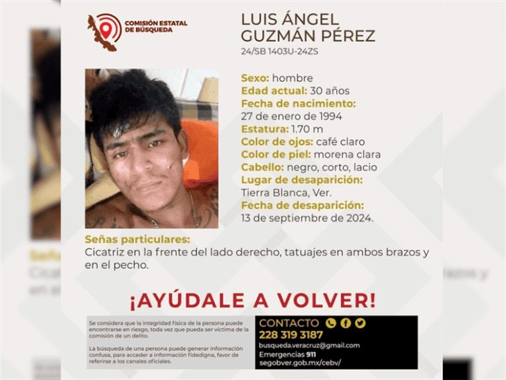 ¿Lo has visto?: Luis Ángel, de 30 años, está desaparecido en Tierra Blanca