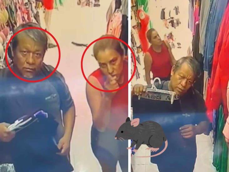 ¡Atento! Queman en redes a pareja de farderos robando en tienda de Xalapa