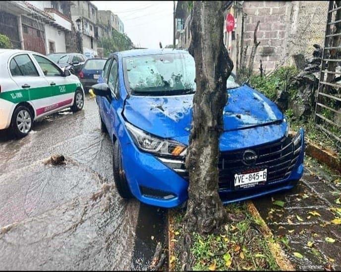 Auto pierde el control y se impacta contra un árbol en Naolinco 