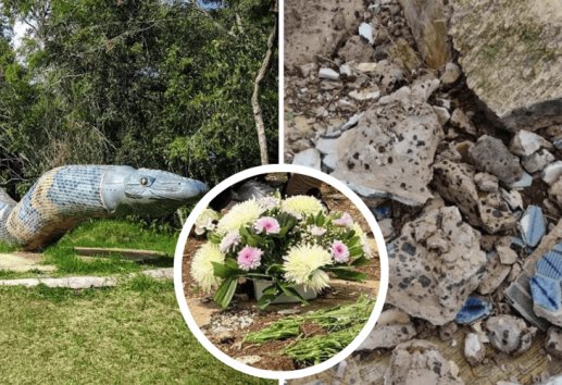 Con rituales, artistas despiden a Coatl la serpiente emplumada del Parque Natura de Xalapa