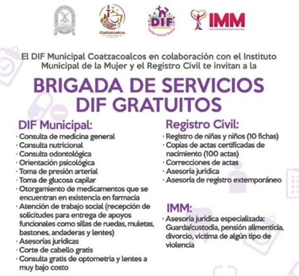 Fecha y horario para la brigada de servicios gratuitos del DIF Coatzacoalcos