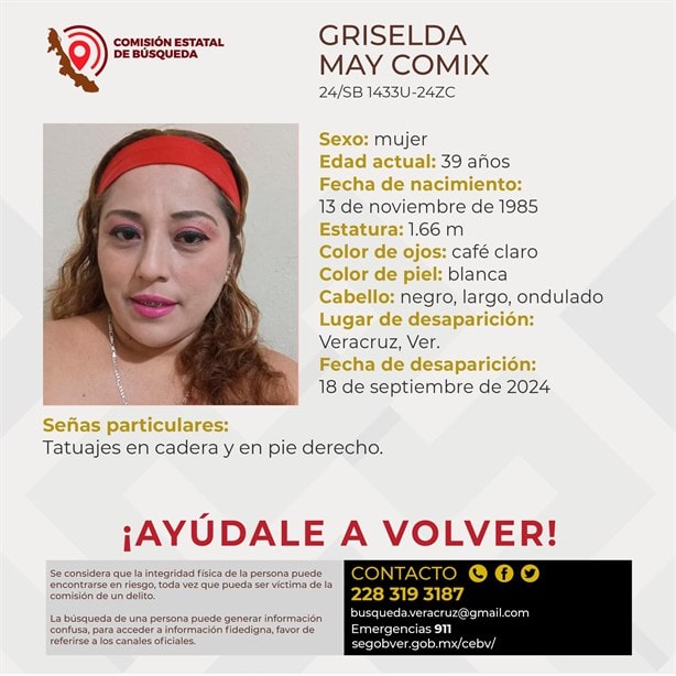 Buscan a Griselda May lleva dos días desaparecida en la ciudad de Veracruz