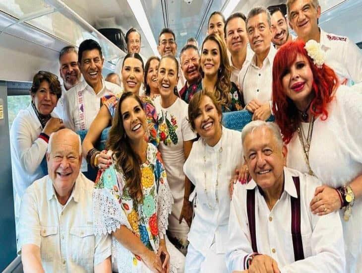 Sheinbaum y Nahle acompañan a AMLO en recorrido inaugural del Tren Maya