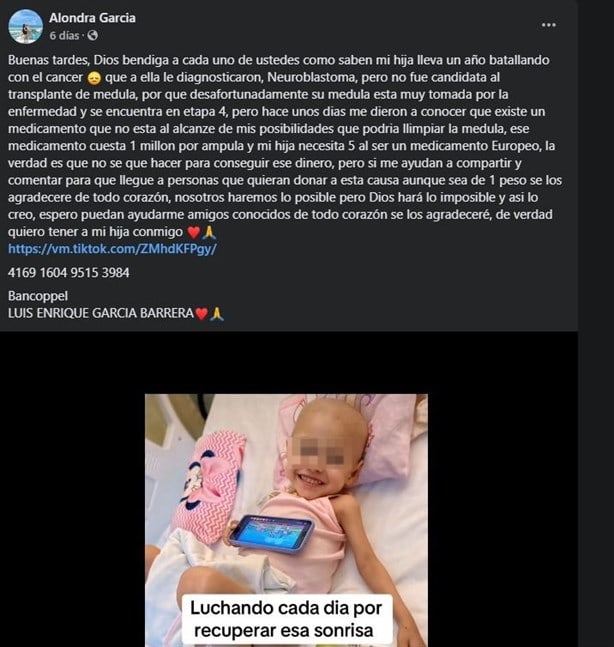 Padre lucha por la vida de la pequeña Alondra; necesita 5 mdp para medicamento contra el cáncer, así puedes apoyar