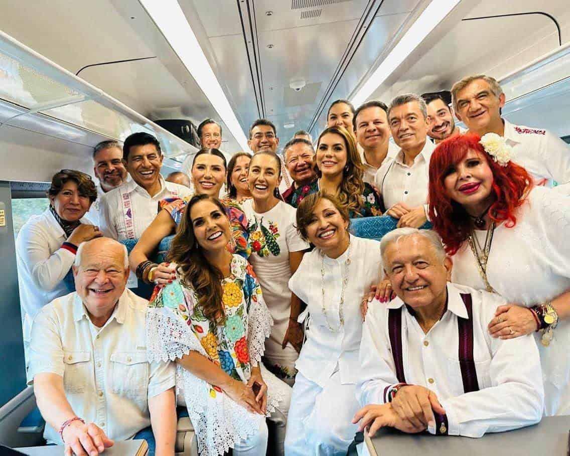 Rocío Nahle viaja con AMLO y Sheinbaum en recorrido inaugural del Tren Maya tramo Quintana Roo- Yucatán