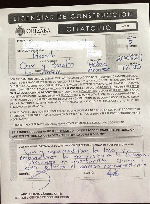 Solo por impermeabilizar su casa, recibe citatorio del Ayuntamiento de Orizaba