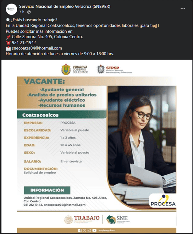 Empresa Procesa ofrece vacantes en Coatzacoalcos; aquí los requisitos