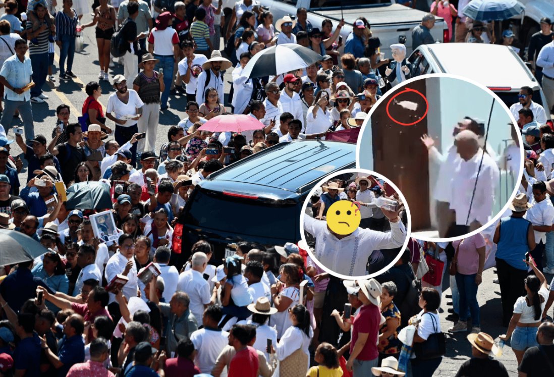 Agreden con botella a AMLO en conato de pelea entre manifestantes y simpatizantes de Morena | VIDEO