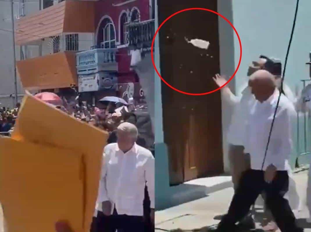 Intentan golpear con una botella de agua a AMLO en Veracruz