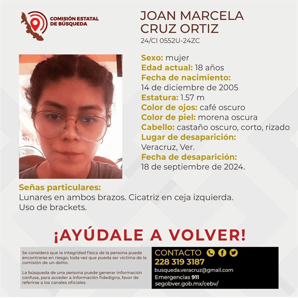 Buscan a Joan Marcela Cruz, joven de 18 años desaparecida en el puerto de Veracruz