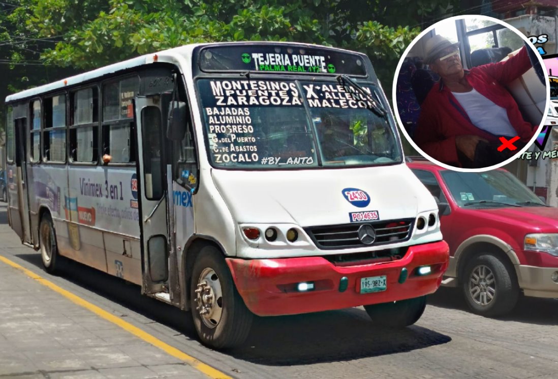 Joven exhibe a hombre por tocarse en un camión urbano en Veracruz