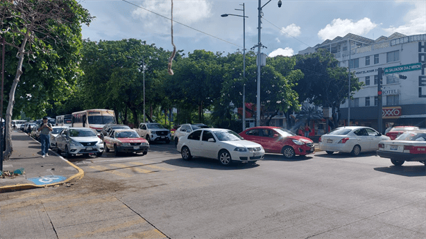 Caída de árbol en Díaz Mirón bloquea carriles y genera tráfico en el centro de Veracruz