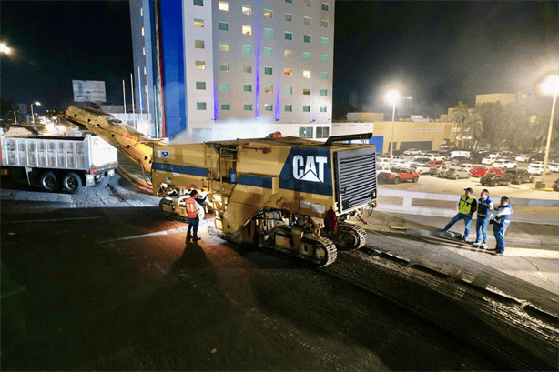 Inician repavimentación de la glorieta de plaza Américas en Boca del Río