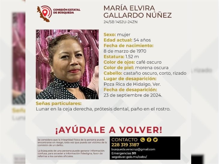 ¿La has visto?: María Elvira, de 54 años, está desaparecida en Poza Rica 