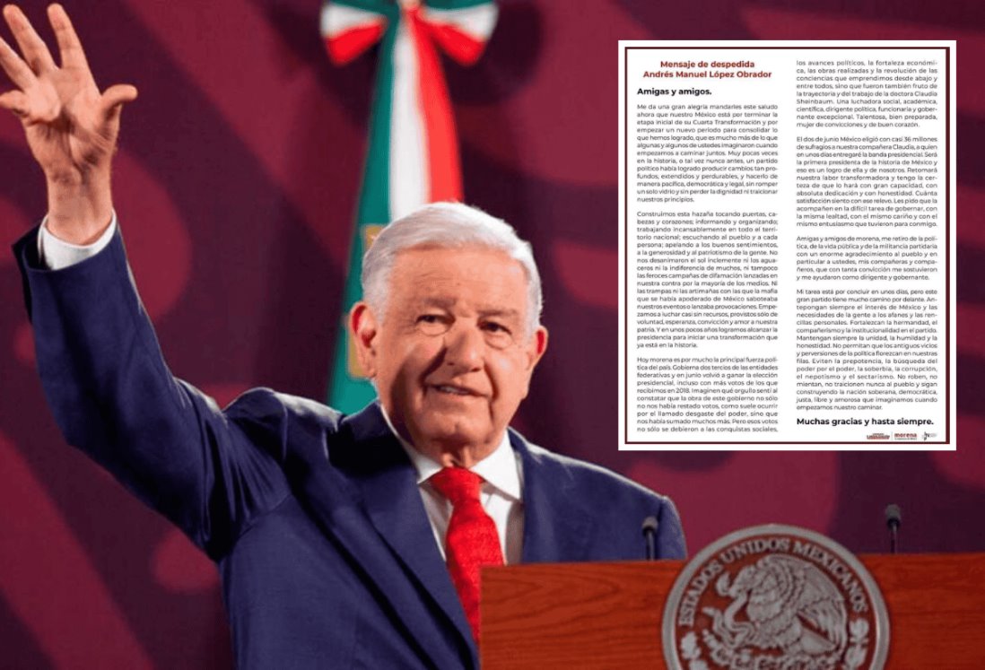 Acompáñenla en la difícil tarea de gobernar: AMLO se despide y dedica mensaje a Claudia Sheinbaum