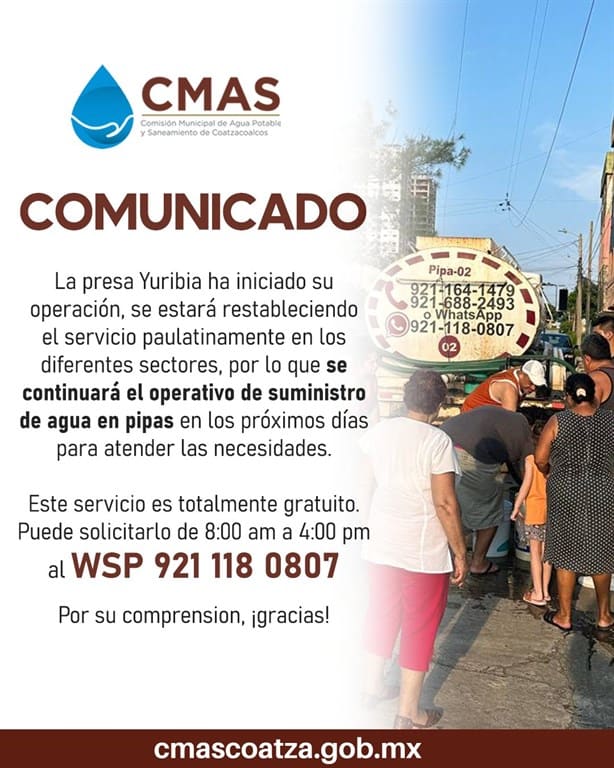 CMAS Coatzacoalcos: ¿Aún no tienes agua? así puedes solicitar una pipa