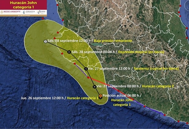 John vuelve a intensificarse como huracán categoría 1 en México