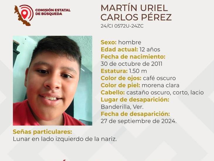 Buscan a Martín Uriel de 12 años, desapareció en Banderilla, Veracruz