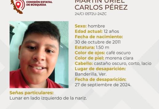 Buscan a Martín Uriel de 12 años, desapareció en Banderilla, Veracruz