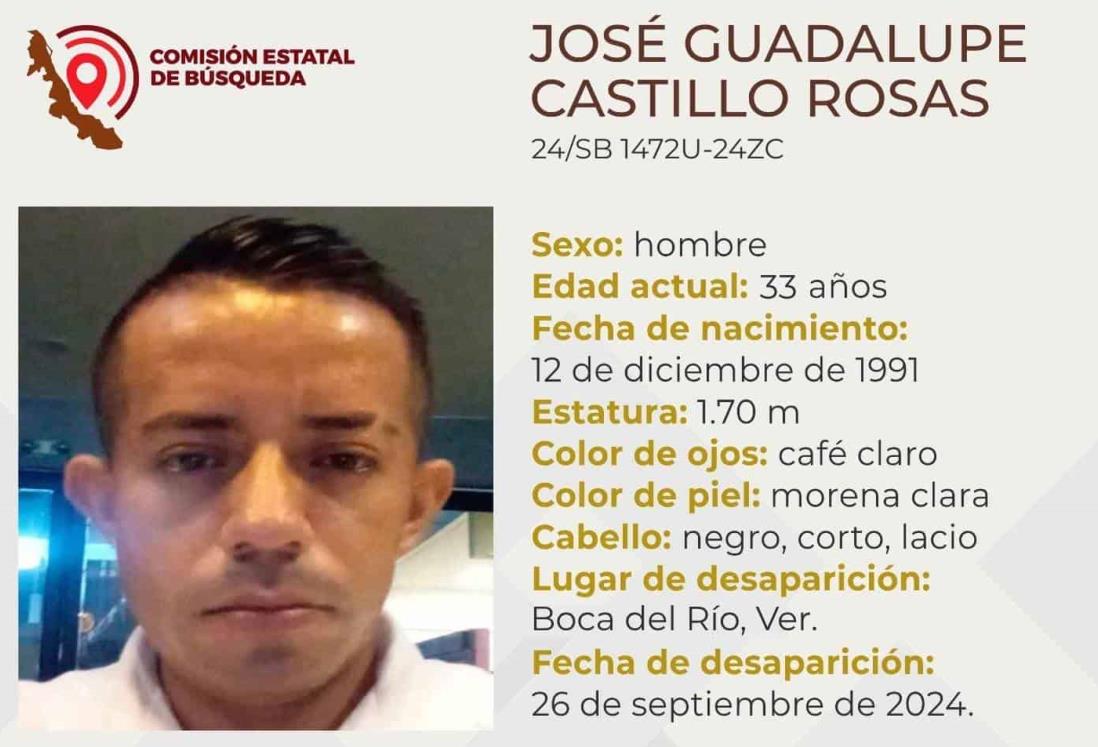 Se busca a José Guadalupe Castillo Rosas, desaparecido en Boca del Río