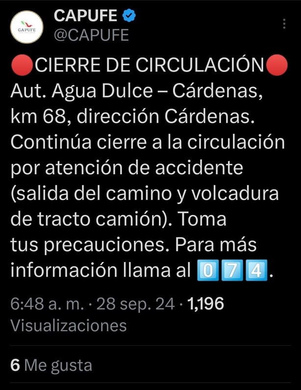 Percance carretero genera cierre en la Agua Dulce- Cardenas