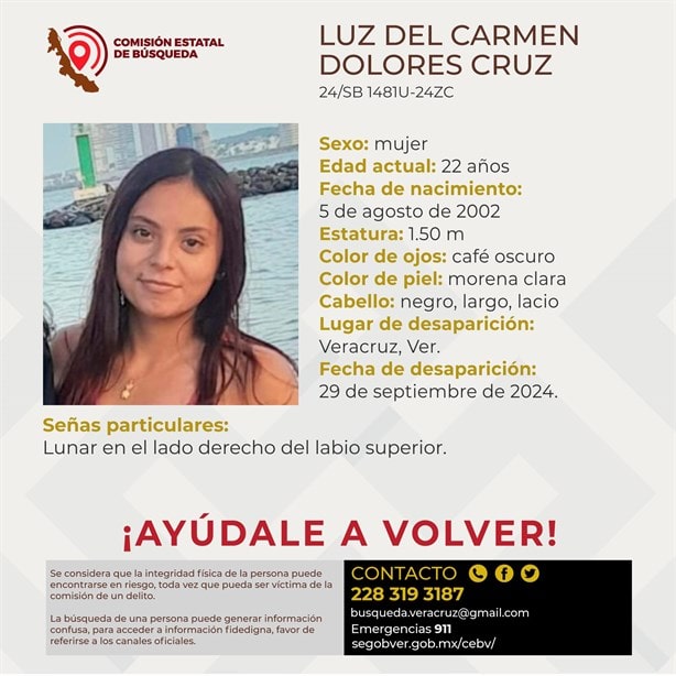 Desaparece en Veracruz la joven Luz del Carmen Dolores Cruz