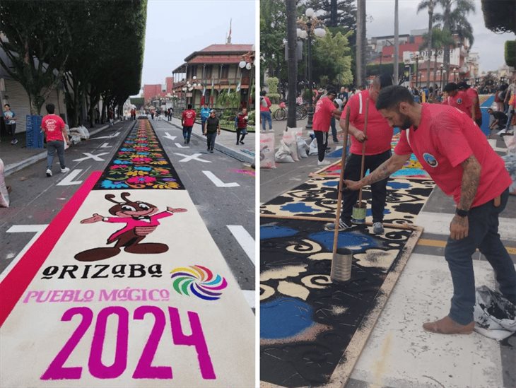 Comienzan a colocar tapetes de aserrín por fiesta de San Miguel Arcángel en Orizaba