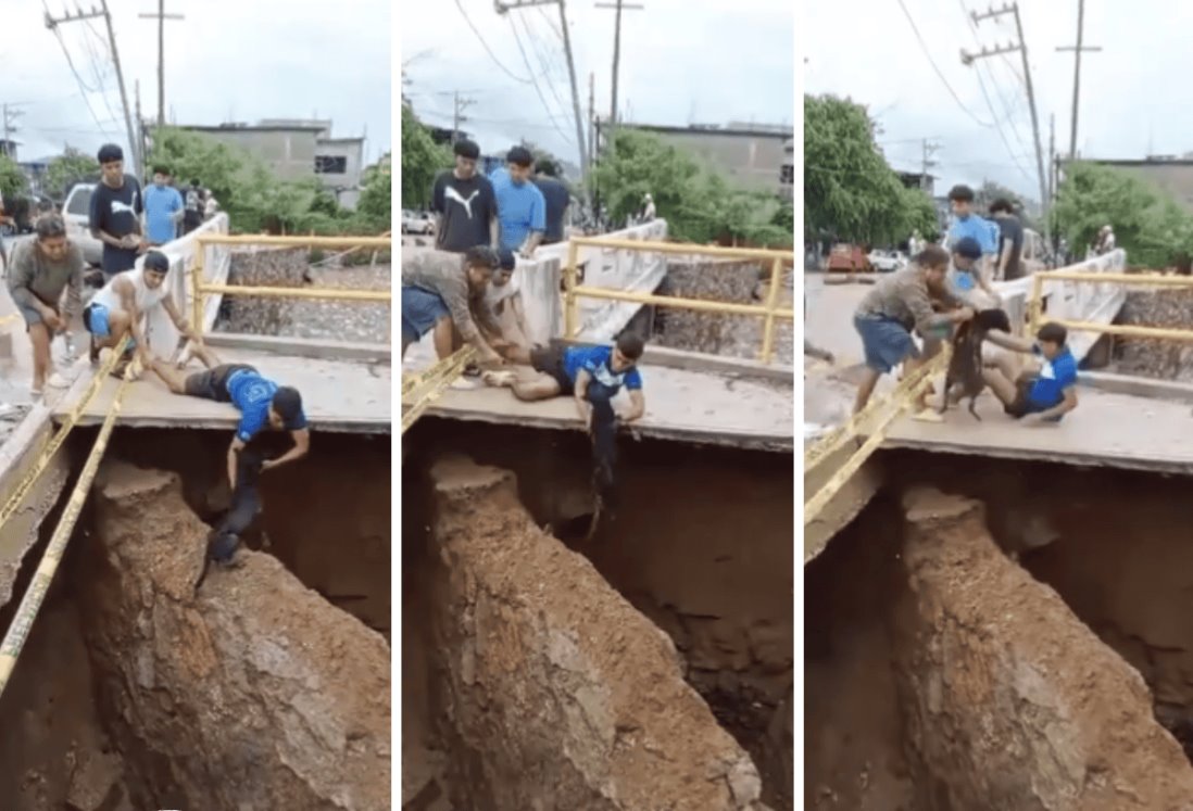 Jóvenes héroes rescatan a perrito que cayó a enorme socavón en Acapulco | VIDEO