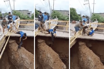 Jóvenes héroes rescatan a perrito que cayó a enorme socavón en Acapulco | VIDEO