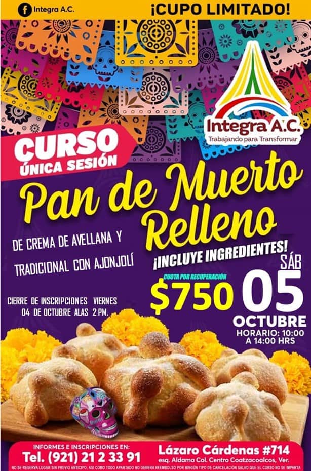 Realizarán taller de Pan de Muerto en Coatzacoalcos; conoce la fecha y su costo.