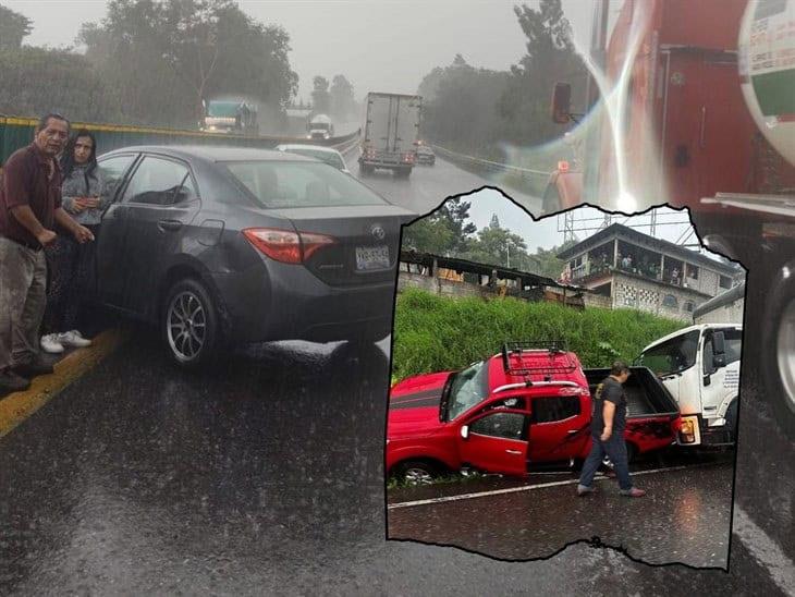 Intensa carambola bajo la lluvia en la Autopista Orizaba-Puebla