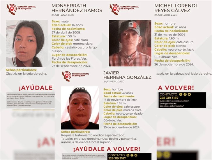 ¿Los has visto?; desaparecen 2 hombres y una joven de 16 años en la zona centro de Veracruz