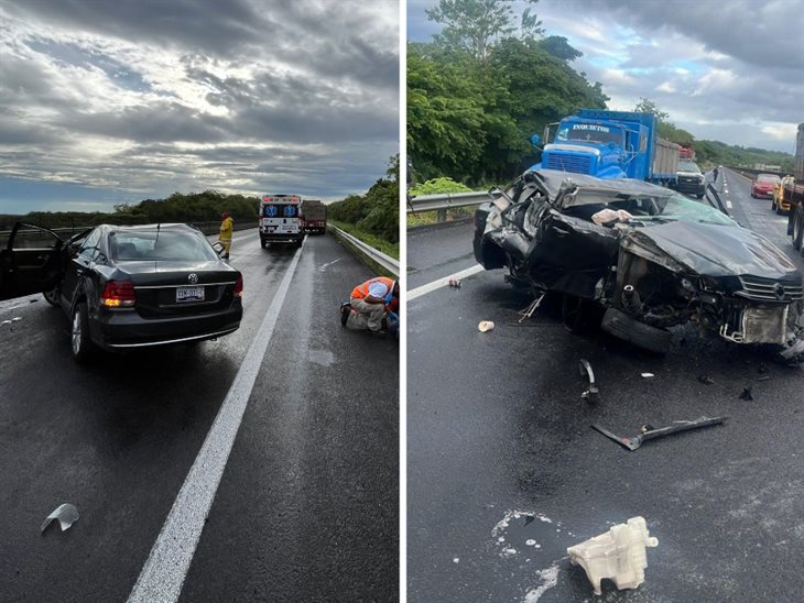 Fuerte choque en el libramiento de Plan del Río deja dos heridos; auto quedó destrozado