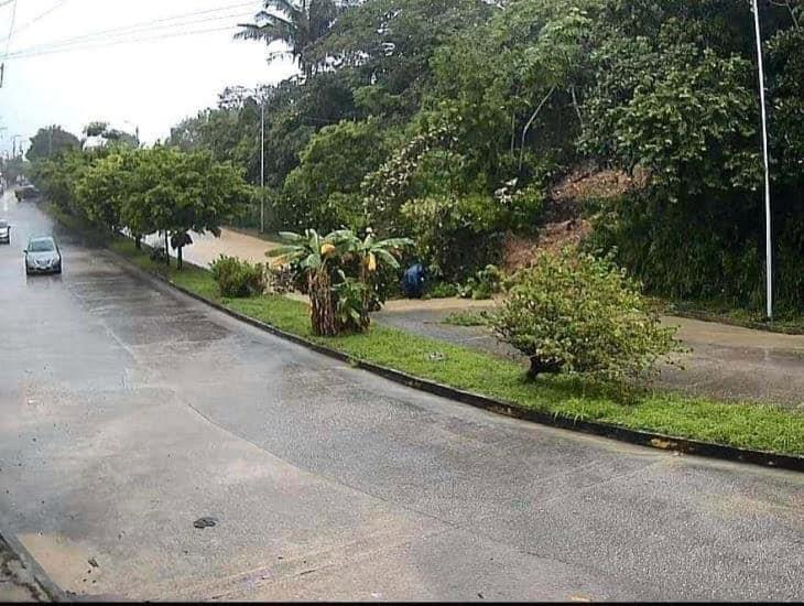 Intensas lluvias causan desgajamiento de un cerro en Nanchital, reducen carriles