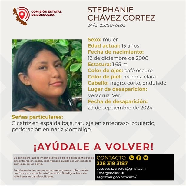 Stephanie Chávez de 15 años cumple 4 días desaparecida en Veracruz