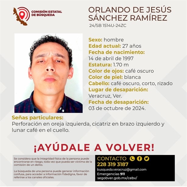 Buscan a Orlando de Jesús, desapareció en Veracruz desde hace 2 días