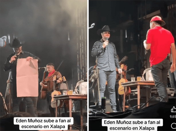 ¡Orgullo! joven veracruzano firma con Edén Muñoz; cantante lo subió al escenario en Xalapa