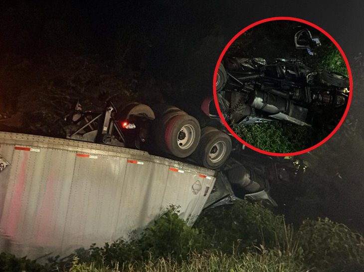 ¡Se quedó sin frenos! tráiler vuelca en las Cumbres de Maltrata