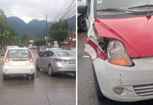 Se registra encontronazo entre auto y taxi en Río Blanco
